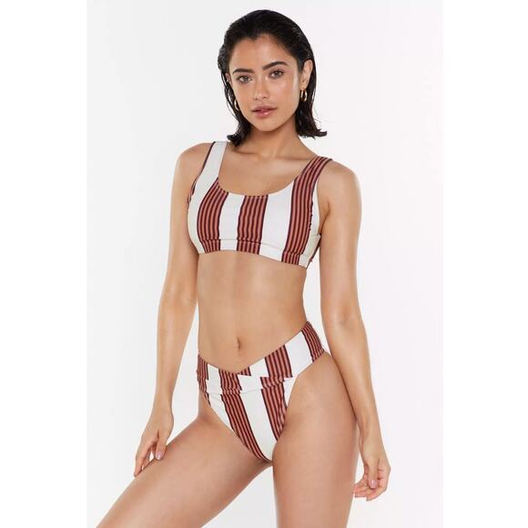 Nasty Gal The Stripe Time High-Leg Bikini Set Sz 10 - Picture 1 of 11